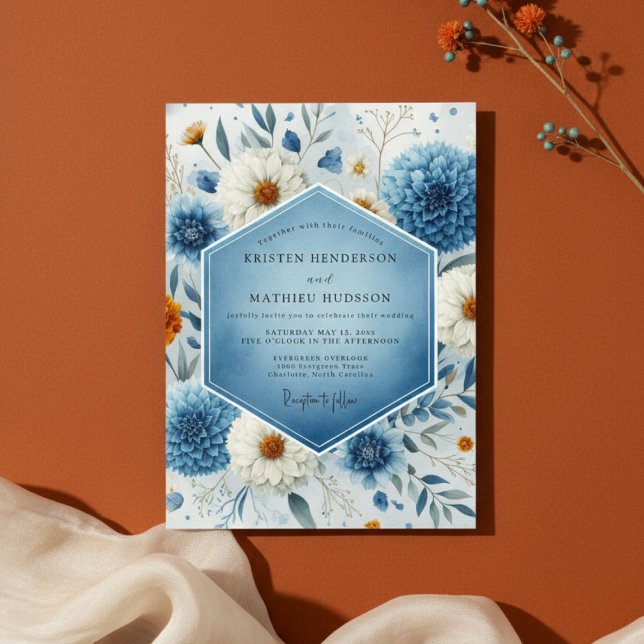 Convites Blue Frosted Botanical Romance Wedding (Criador carregado)