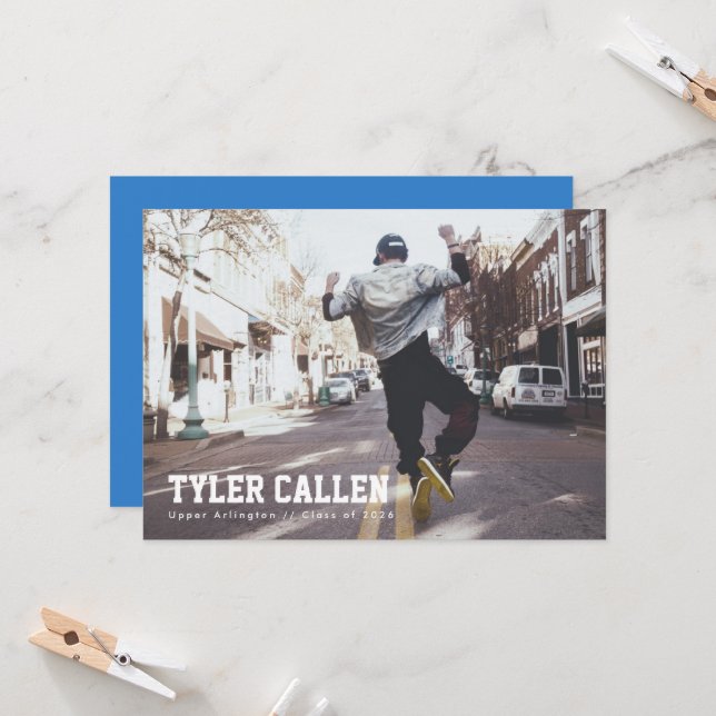 Convites Blue Full Photo Grad Announcement (Frente/Verso In Situ)