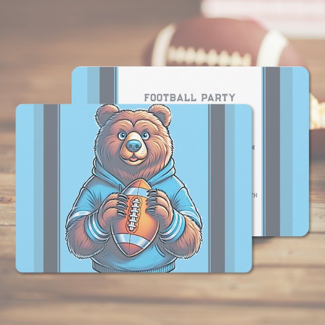 Convites Blue Futebol Party (Blue Football Party Invitation (front and back))