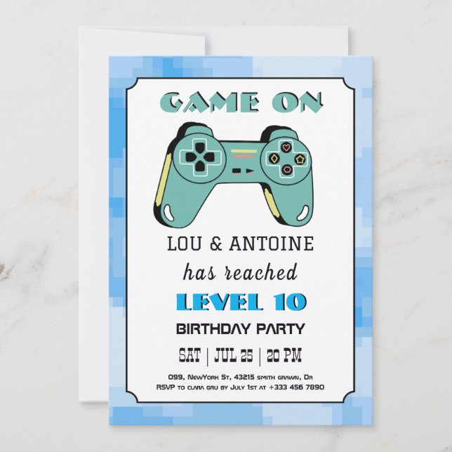 Convites Blue Gamer Birthday Invitation (Frente)