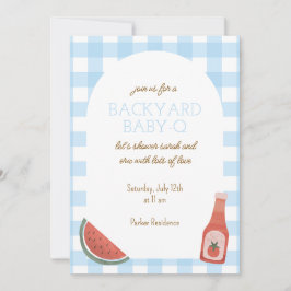 Convites Blue Gingham Baby-Q Baby Shower Invitation