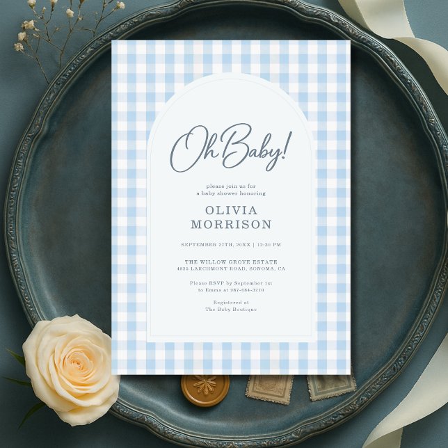 Convites Blue Gingham Baby Shower (Criador carregado)
