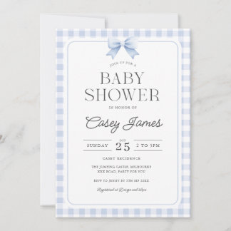 Convites Blue Gingham Baby Shower Invitation