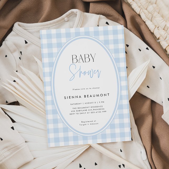 Convites Blue Gingham Baby Shower Invitation (Criador carregado)