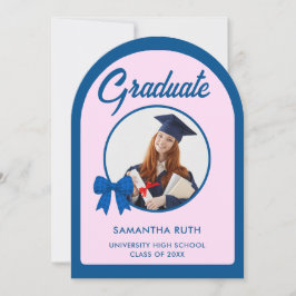 Convites Blue Gingham Bow Arch Photo Graduation Party