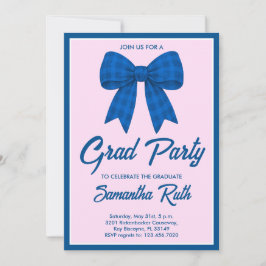 Convites Blue Gingham Bow Graduation Party