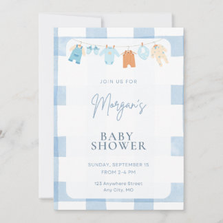 Convites Blue Gingham Boy Baby Shower Invitation