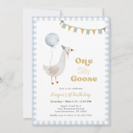 Convites Blue Gingham Boy One Bobo Goose Birday