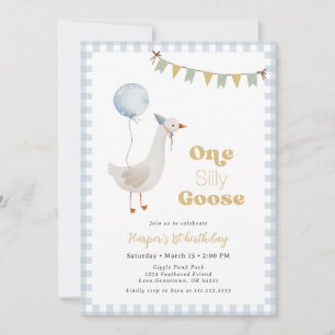 Convites Blue Gingham Boy One Bobo Goose Birday