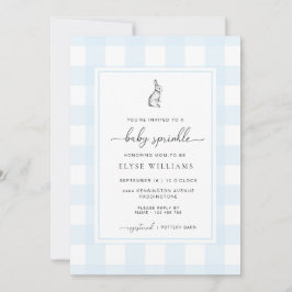 Convites Blue Gingham Bunny Rabbit Baby Sprinkle