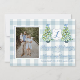 Convites Blue Gingham Plaid Holiday Card