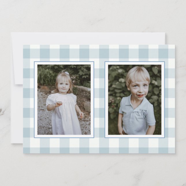 Convites Blue Gingham Plaid Holiday Card (Verso)