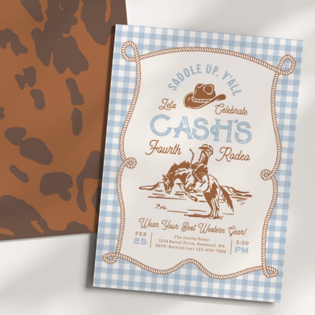 Convites Blue Gingham Rope Rodeo Invitation (Criador carregado)