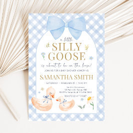 Convites Blue Gingham Silly Goose Baby Shower