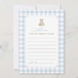 Convites Blue Gingham Teddy Bear Baby Shower Advice Card