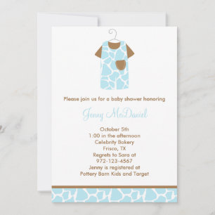Convites Blue Giraffe Impressão Baby Shower Invants