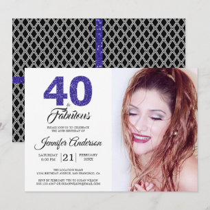 Convites Blue Glitter 40 e Fabulosa aniversário de 40 anos