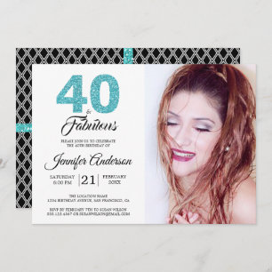 Convites Blue Glitter 40 e Fabulosa aniversário de 40 anos