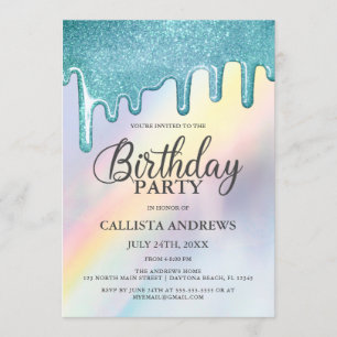 Convites Blue Glitter Drives Rainbow Holographic Aniversári