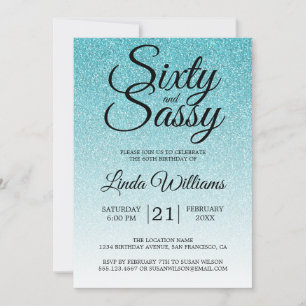 Convites Blue Glitter Ombre 60 e Sassy 60º aniversário