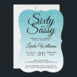 Convites Blue Glitter Ombre 60 e Sassy 60th Birthday Invi<br><div class="desc">Comemore a fazer 60 anos em estilo com este moderno design de 60 anos em um fundo azul-turquesa ombre, um convite chic de 60 anos que você pode simplesmente personalizar e enviar para a sua sexagésima festa de festa de aniversário. As palavras sessenta e sassy são definidas usando a escrita...</div>