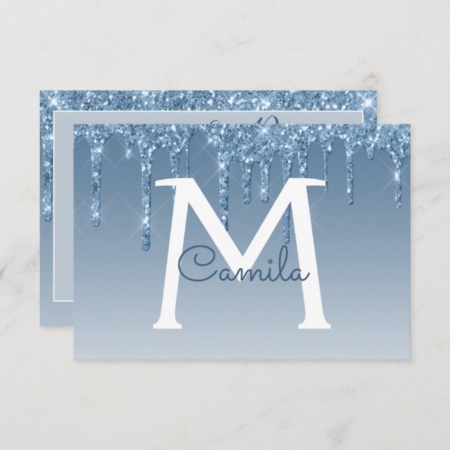 Convites Blue Glitter Quinceanera Salve a Data (Frente/Verso)