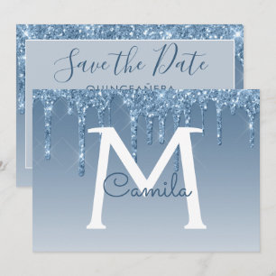 Convites Blue Glitter Quinceanera Salve a Data