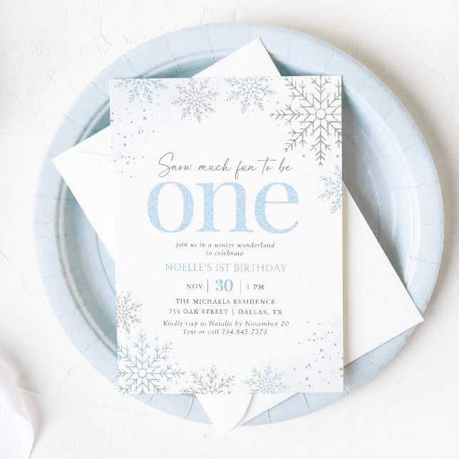 Convites Blue Glitter Snowflake 1st Birthday (Criador carregado)