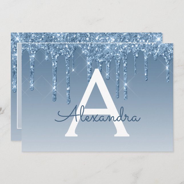 Convites Blue Glitter Sweet 16 Salve a data (Frente/Verso)