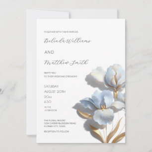 Convites Blue Gold 3D Flores Brancas