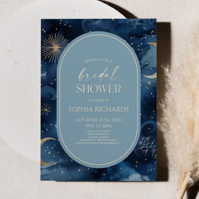 Convites Blue Gold Celestial Starry Sky Bridal Shower (Criador carregado)