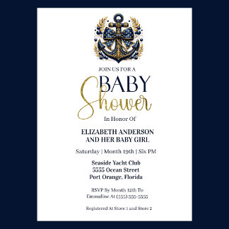 Convites Blue Gold Nautical Anchor Boy Baby Shower