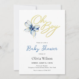 Convites Blue & Gold “Oh Boy” Floral Typography Baby Shower