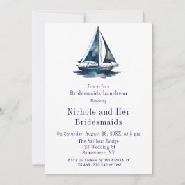 Convites Blue & Gold Sailboat Nautical Bridesmaids Luncheon