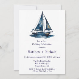 Convites Blue & Gold Sailboat Nautical Wedding Celebration