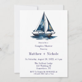 Convites Blue & Gold Sailboat Nautical Wedding Shower