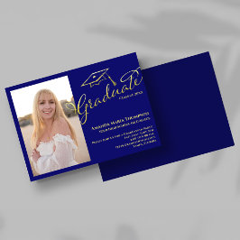 Convites Blue Gold Script Photo Graduation Party Invite
