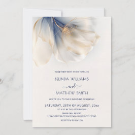 Convites Blue Gold Smoky Watercolor Flower Wedding