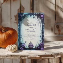 Convites Blue Gothic Spooky ONE Birthday