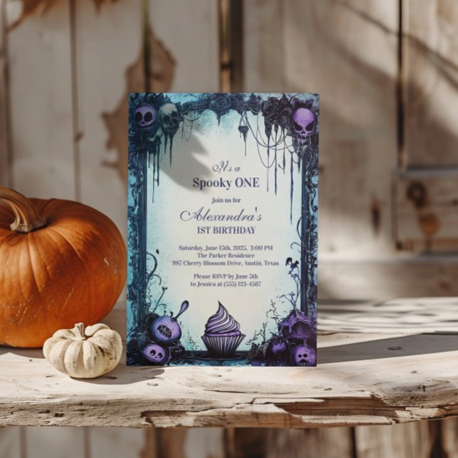 Convites Blue Gothic Spooky ONE Birthday (Criador carregado)