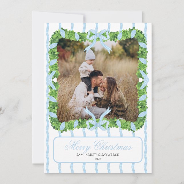 Convites Blue Grandmillennial Photo Christmas Card (Frente)