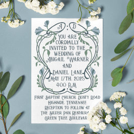 Convites Blue-Green Art Nouveau Wedding