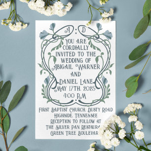 Convites Blue-Green Art Nouveau Wedding