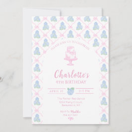 Convites Blue Green Hydrangea Pink Bow Trellis