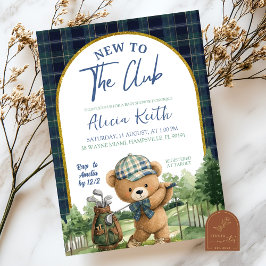 Convites Blue Green Preppy Golf Bear Baby Shower Invitation