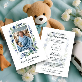 Convites Blue & Green Shades Floral Frame Naming Ceremony