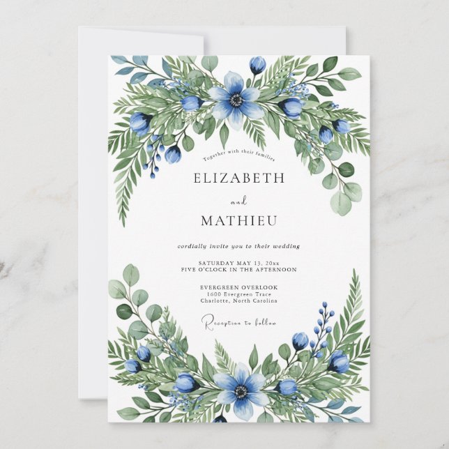 Convites Blue Green Verdant Botanical Wedding (Frente)