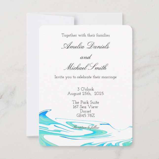 Convites Blue & Green Wave  Wedding Invitation (Frente)