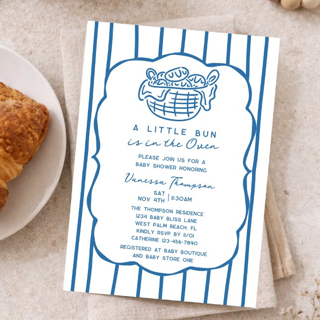 Convites Blue Hand Drawn Bun In The Oven Boy Baby Shower (Criador carregado)