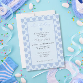 Convites Blue Hearts Baby Shower 
